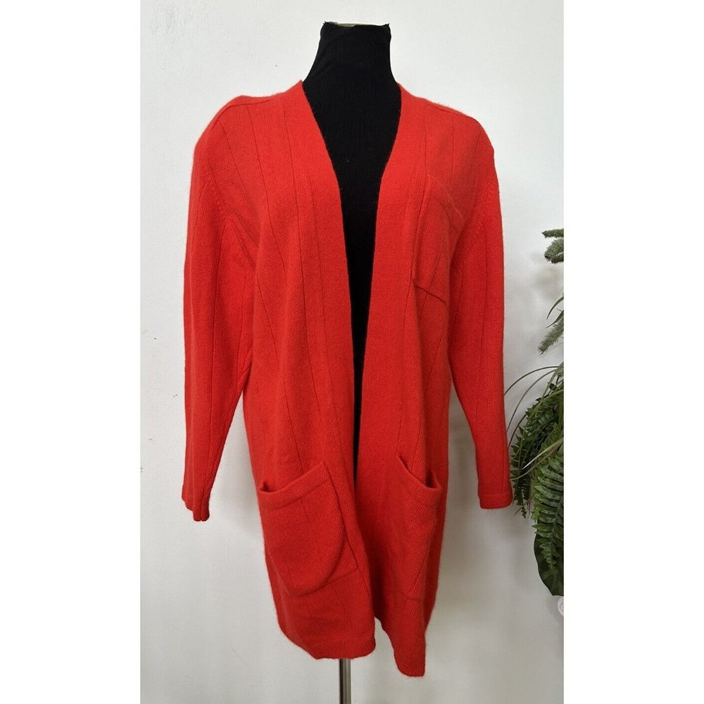 Liz Claiborne Orange Lamb Wool Angora Rabbit Hair Open Front Cardigan Sweater M